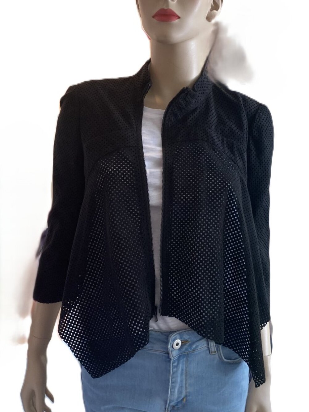 BCBGMaxAzria Bri Black Laser Cut Asymmetric Zip Moto Jacket Sz S